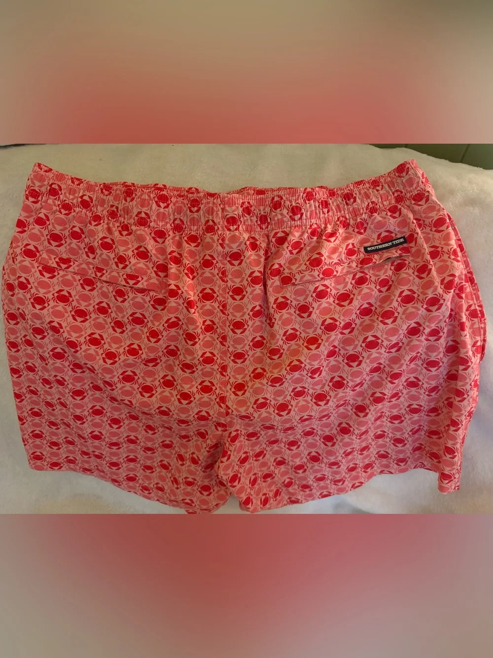 Southern Tide Coral and Pink Crab-Print Swim Trunks